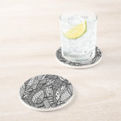 Dessous De Verre En Grès Motif Patchwork Noir & Blanc 05 (Côté)