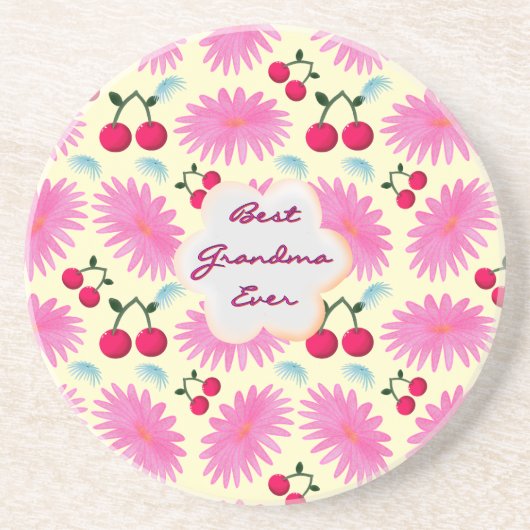 Dessous De Verre En Grès Motif personnalisé de cerisier floral rose vif (Devant)