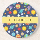 Dessous De Verre En Grès Motif, Planètes, Étoiles, Cosmos, Votre Nom (Devant)