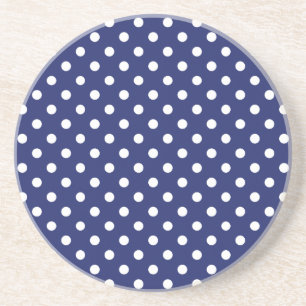 Dessous De Verre En Grès Motif Pois Blanc Bleu marine
