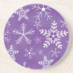 Dessous De Verre En Grès Motif pourpre et blanc de flocon de neige