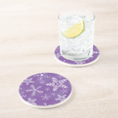Dessous De Verre En Grès Motif pourpre et blanc de flocon de neige (Côté)