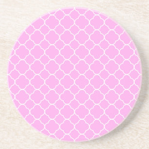 Dessous De Verre En Grès Motif Quatrefoil Rose Et Blanc