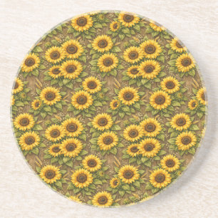 Dessous De Verre En Grès Motif répétitif sans couture de tournesol ensoleil