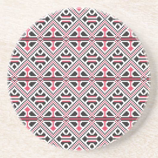 Dessous De Verre En Grès Motif rétro à point rouge et noir (Devant)