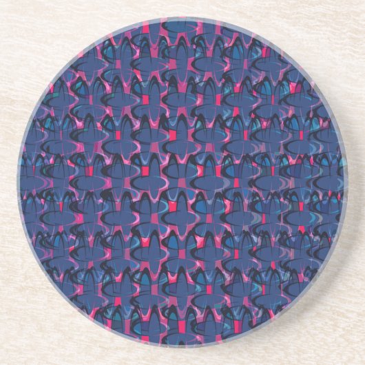 Dessous De Verre En Grès Motif rétro bleu et rose (Devant)