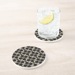 Dessous De Verre En Grès Motif rétro noir, tan et gris