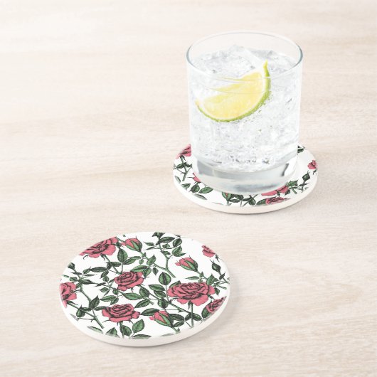 Dessous De Verre En Grès motif rose (Côté)