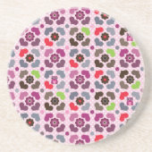 Dessous De Verre En Grès motif rose de fleurs et de hiboux (Devant)