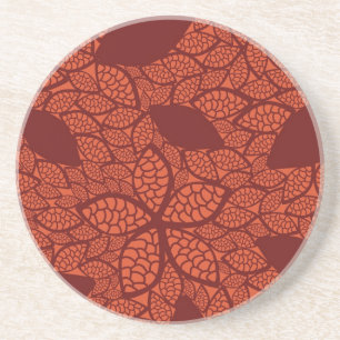 Dessous De Verre En Grès Motif rouge de feuille sur l'orange