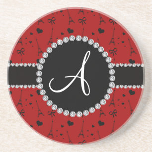 Dessous De Verre En Grès Motif rouge de Tour Eiffel de monogramme