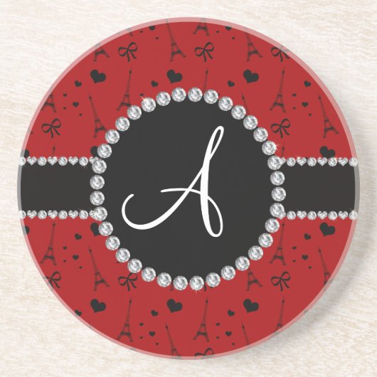Dessous De Verre En Grès Motif rouge de Tour Eiffel de monogramme (Devant)