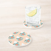 Dessous De Verre En Grès Motif sans couture de tasses bleu clair. (Côté)