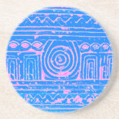 Dessous De Verre En Grès Motif sumérien mésopotamien rose bleu (Devant)