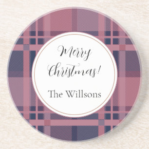 Dessous De Verre En Grès Motif Tartan Lady Écossaise Rose Joyeux Noël