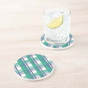 Dessous De Verre En Grès Motif Tartan Vert Et Violet