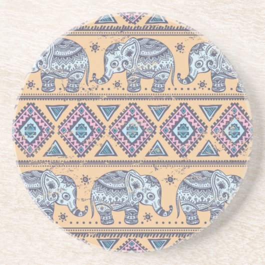 Dessous De Verre En Grès Motif tribal Blue Ethnic Elephant (Devant)
