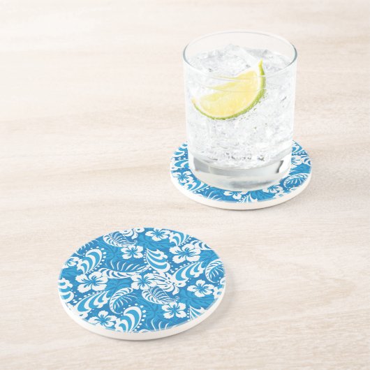 Dessous De Verre En Grès Motif tropical de ketmie (Côté)