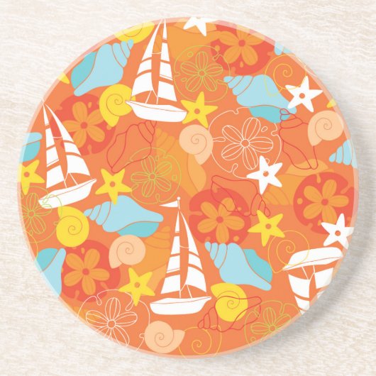 Dessous De Verre En Grès Motif tropical de voilier (Devant)