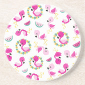 Dessous De Verre En Grès Motif tropical, Flamants roses, pastèques, Fleurs (Devant)