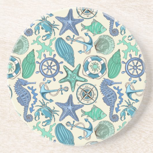 Dessous De Verre En Grès Motif turquoise d'animaux de mer (Devant)
