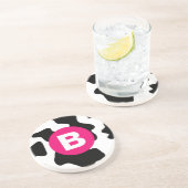 Dessous De Verre En Grès Motif vache fantaisiste patch en rose monogramme (Côté)
