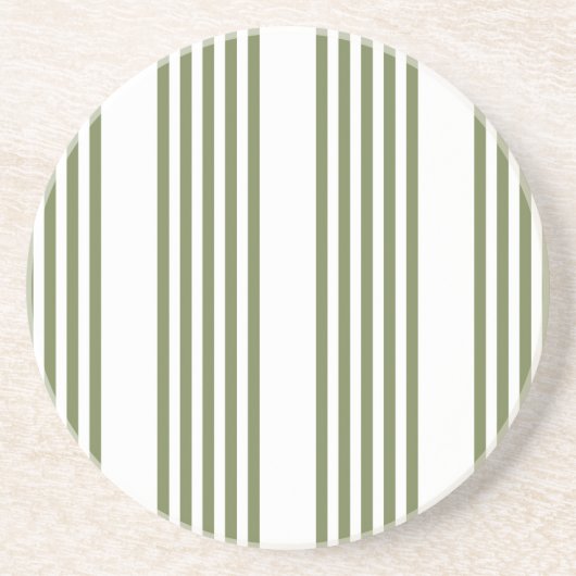Dessous De Verre En Grès Motif vert olive et blanc cinq bandes (Devant)