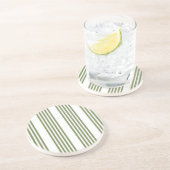 Dessous De Verre En Grès Motif vert olive et blanc cinq bandes (Côté)