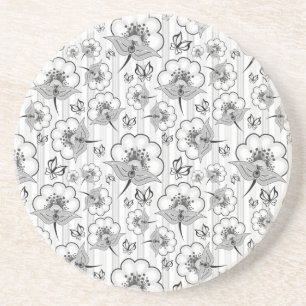 Dessous De Verre En Grès Motifs de fleurs sans couture noir blanc mignons