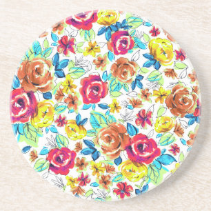 Dessous De Verre En Grès Motifs de roses vintage colorés mignons