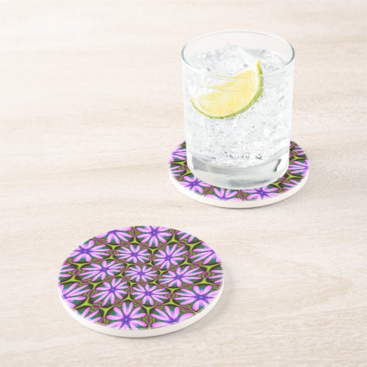 Dessous De Verre En Grès Motifs marguerite violet (Côté)