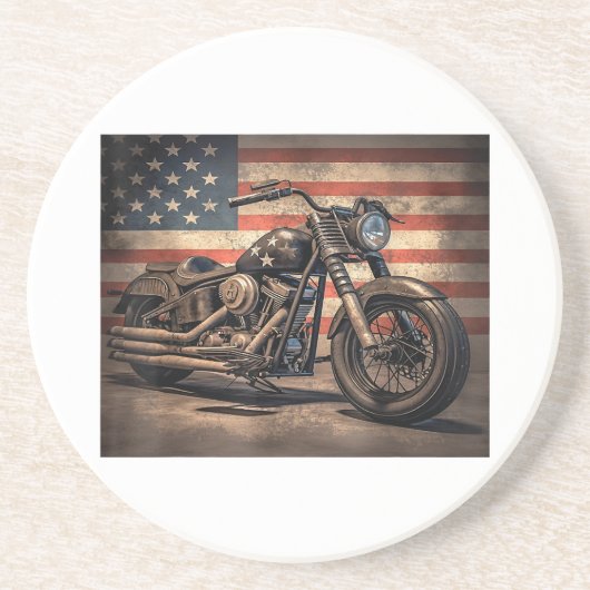 Dessous De Verre En Grès Motorcycle USA Drapeau Retro Biker (Devant)