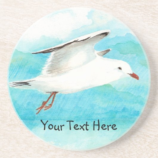 Dessous De Verre En Grès Mouette et nom personnalisés, collection d'oiseaux (Devant)