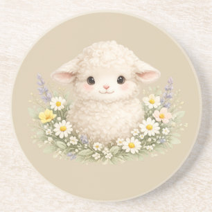 Dessous De Verre En Grès Moutons Fantaisistes et Fleurs Sauvages pour un Ch