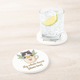 Dessous De Verre En Grès Mug Personnalisé avec un Joli Chat Noir dans une T