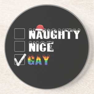 Dessous De Verre En Grès Naughty Nice Gay Rainbow Pride LGBT Noël Cadeau