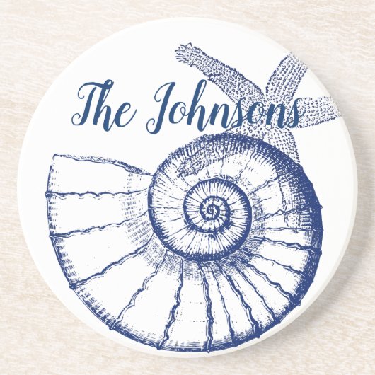 Dessous De Verre En Grès Nautilus Coquille et Starfish Marine Life Personna (Devant)