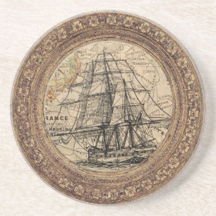 Dessous De Verre En Grès Navire Ancien et Carte