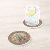 Dessous De Verre En Grès Navire Ancien et Carte (Côté)