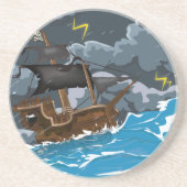 Dessous De Verre En Grès Navire Pirate dans la Tempête (Devant)
