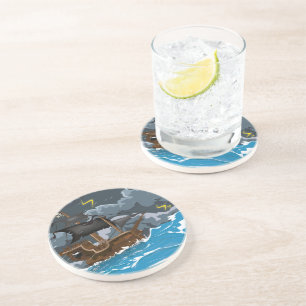 Dessous De Verre En Grès Navire Pirate dans la Tempête