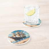 Dessous De Verre En Grès Navire pirate de plage tropicale (Côté)