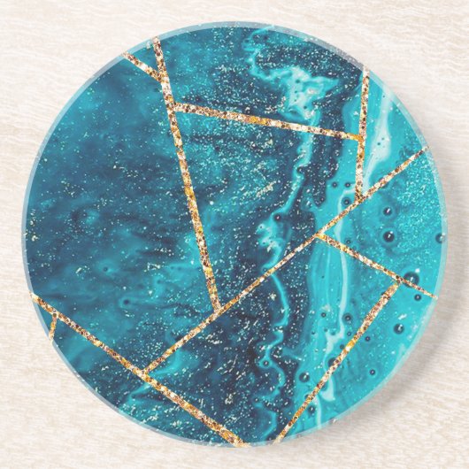 Dessous De Verre En Grès Navy Blue élégant monogramme de géode d'agate doré (Devant)