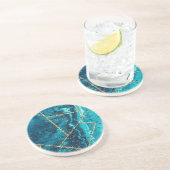 Dessous De Verre En Grès Navy Blue élégant monogramme de géode d'agate doré (Côté)