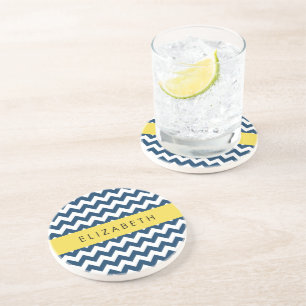 Dessous De Verre En Grès Navy Blue Zigzag, Navy Blue Chevron, Votre nom