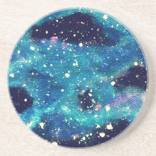 Dessous De Verre En Grès Nebula turquoise et étoiles