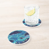 Dessous De Verre En Grès Nebula turquoise et étoiles (Côté)