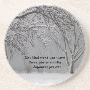 Dessous De Verre En Grès Neige d'hiver avec le proverbe japonais