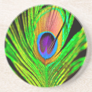 Dessous De Verre En Grès Neon Colors Peacock Feather