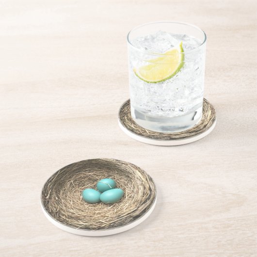 Dessous De Verre En Grès Nid d'oiseaux avec les oeufs bleus (Côté)